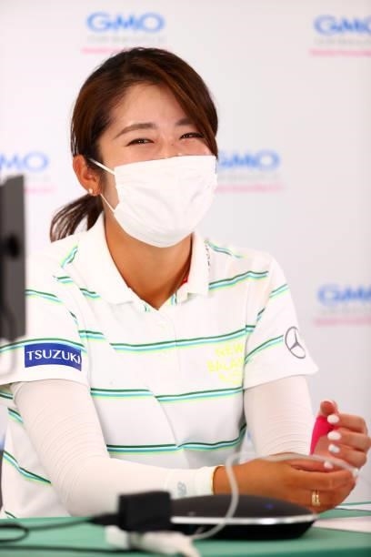 Mone Inami of Japan attends a press conference after the pro-am ahead of the GMO Internet Ladies Samantha Thavasa Global Cup at Eagle Point Golf Club...