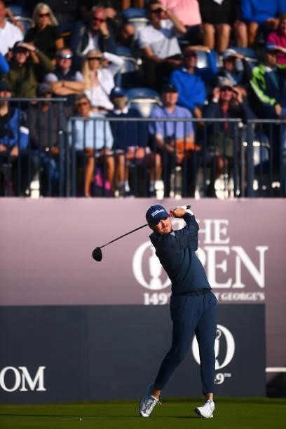Richard Mansell of England tees off on the 1st hole during Day One of The 149th Open at Royal St George’s Golf Club on July 15, 2021 in Sandwich,...