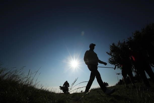 Ritchie of South Africa makes his way from the green of the third hole during Day One of The 149th Open at Royal St George’s Golf Club on July 15,...