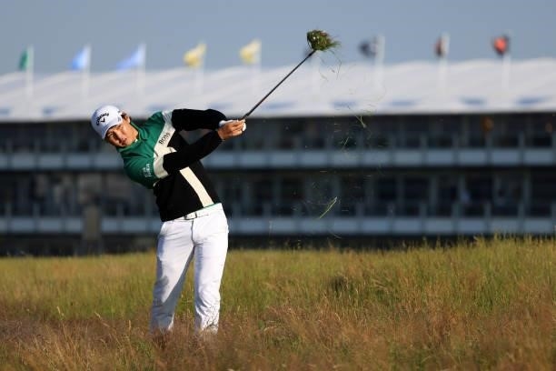 Min Woo Lee of Australia plays their second shot on the first hole during Day One of The 149th Open at Royal St George’s Golf Club on July 15, 2021...