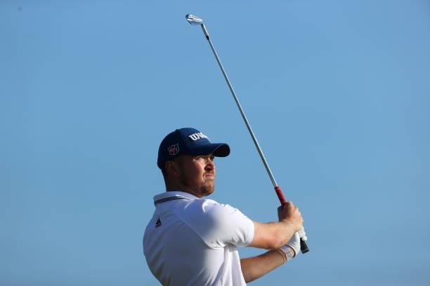Ritchie of South Africa plays his shot from the third tee during Day One of The 149th Open at Royal St George’s Golf Club on July 15, 2021 in...