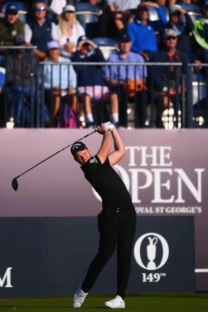 Danny Willett of England tees off on the 1st hole during Day One of The 149th Open at Royal St George’s Golf Club on July 15, 2021 in Sandwich,...