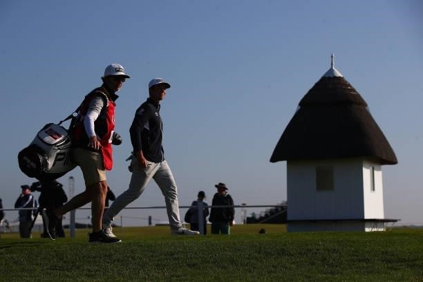 Viktor Hovland of Norway makes his way along the course during Day One of The 149th Open at Royal St George’s Golf Club on July 15, 2021 in Sandwich,...