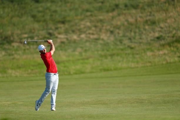Alex Noren of Sweden plays a shot on the fourth hole during Day One of The 149th Open at Royal St George’s Golf Club on July 15, 2021 in Sandwich,...