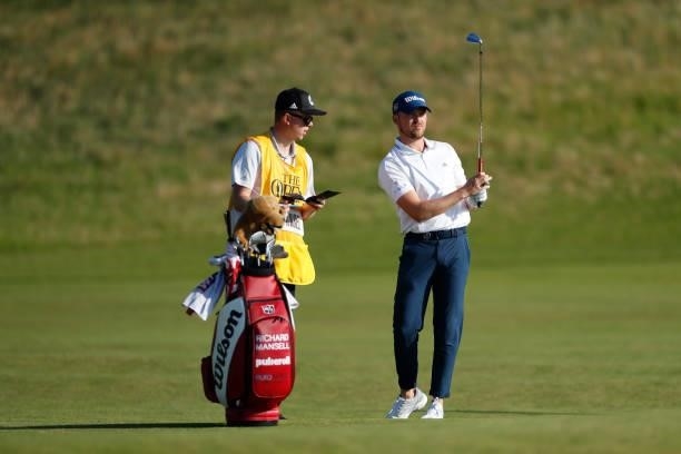Richard Mansell of England prepares to play a shot on the fourth hole during Day One of The 149th Open at Royal St George’s Golf Club on July 15,...