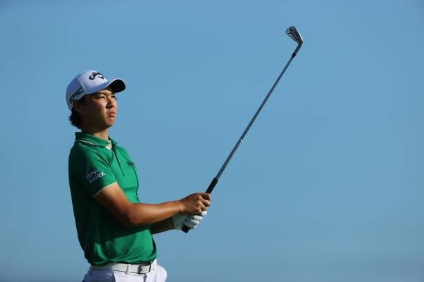 Min Woo Lee of Australia plays his shot from the third tee during Day One of The 149th Open at Royal St George’s Golf Club on July 15, 2021 in...
