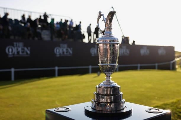 The Claret Jug is seen on the 1st tee during Day One of The 149th Open at Royal St George’s Golf Club on July 15, 2021 in Sandwich, England.