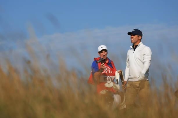 Paul Casey of England looks on after playing his second shot on the first hole during Day One of The 149th Open at Royal St George’s Golf Club on...