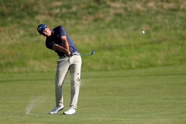 Christiaan Bezuidenhout of South Africa plays a shot on the fourth hole during Day One of The 149th Open at Royal St George’s Golf Club on July 15,...