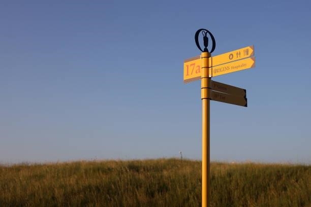 Signpost is seen during Day One of The 149th Open at Royal St George’s Golf Club on July 15, 2021 in Sandwich, England.