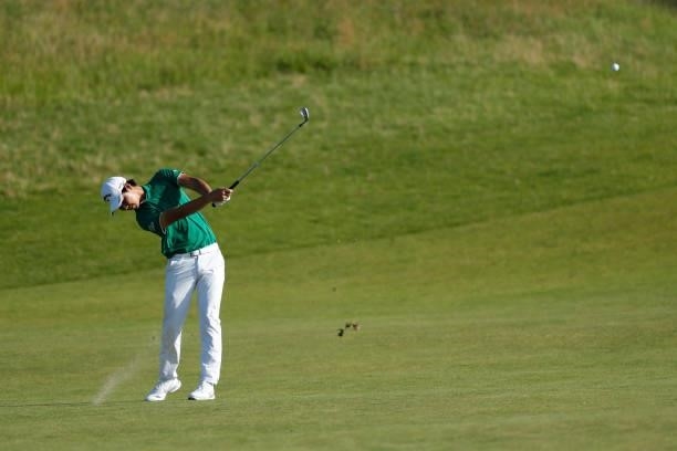 Min Woo Lee of Australia plays a shot on the fourth hole during Day One of The 149th Open at Royal St George’s Golf Club on July 15, 2021 in...