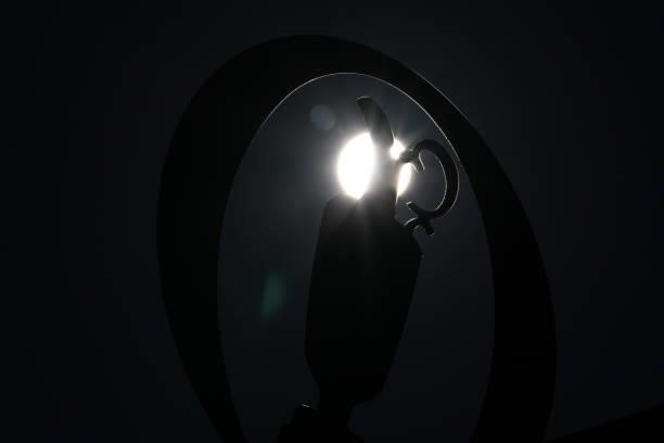 Detailed view of The Golf Champion Trophy logo on is seen during Day One of The 149th Open at Royal St George’s Golf Club on July 15, 2021 in...