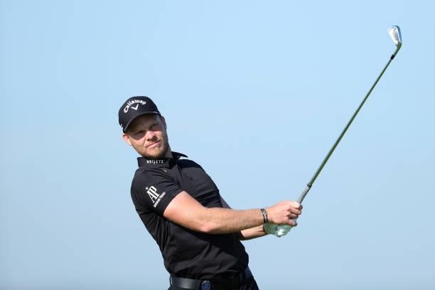 Danny Willett of England tees off on the 5th hole during Day One of The 149th Open at Royal St George’s Golf Club on July 15, 2021 in Sandwich,...