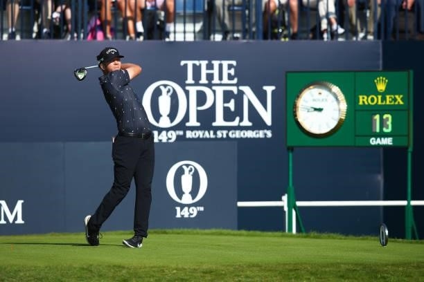 Talor Gooch of the United States plays his shot from the first tee during Day One of The 149th Open at Royal St George’s Golf Club on July 15, 2021...