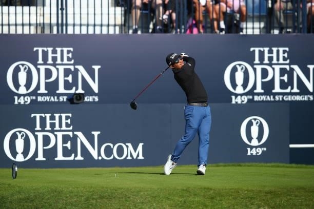 Pan of Taiwan plays his shot from the first tee during Day One of The 149th Open at Royal St George’s Golf Club on July 15, 2021 in Sandwich, England.
