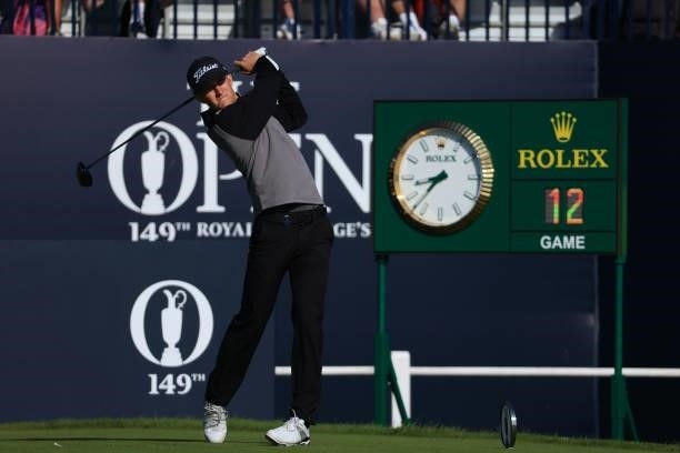 Marcus Kinhult of Sweden tees off on the 1st hole during Day One of The 149th Open at Royal St George’s Golf Club on July 15, 2021 in Sandwich,...