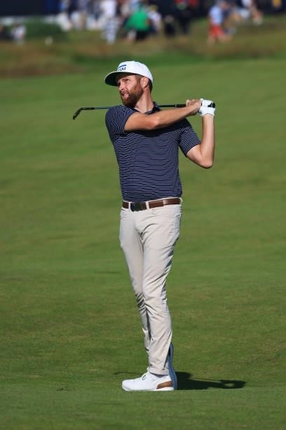 Chris Kirk of the United States plays his second shot on the first hole during Day One of The 149th Open at Royal St George’s Golf Club on July 15,...