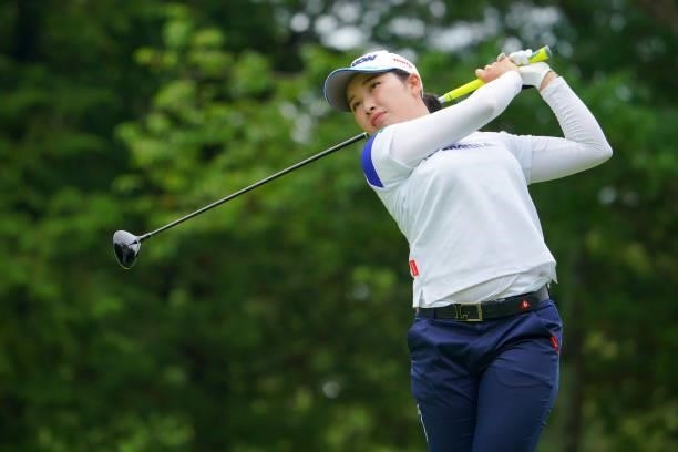 Sakura Koiwai of Japan hits her tee shot on the 7th hole during the pro-am ahead of the GMO Internet Ladies Samantha Thavasa Global Cup at Eagle...