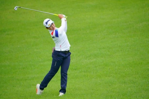Sakura Koiwai of Japan hits her second shot on the 7th hole during the pro-am ahead of the GMO Internet Ladies Samantha Thavasa Global Cup at Eagle...