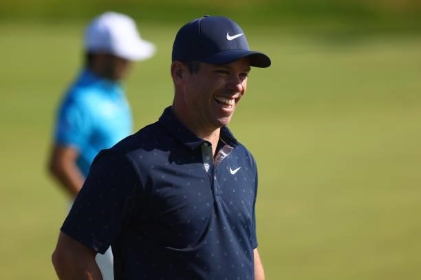 Paul Casey of England smiles during Day One of The 149th Open at Royal St George’s Golf Club on July 15, 2021 in Sandwich, England.