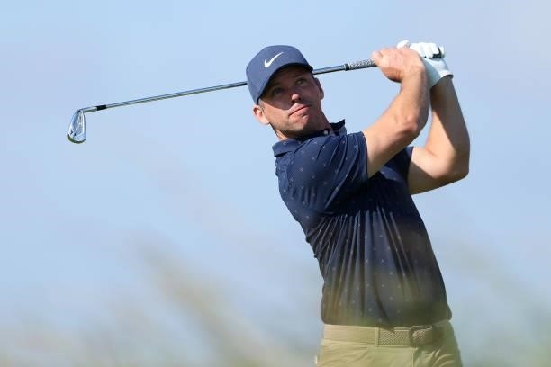 Paul Casey of England tees off on the 5th hole during Day One of The 149th Open at Royal St George’s Golf Club on July 15, 2021 in Sandwich, England.