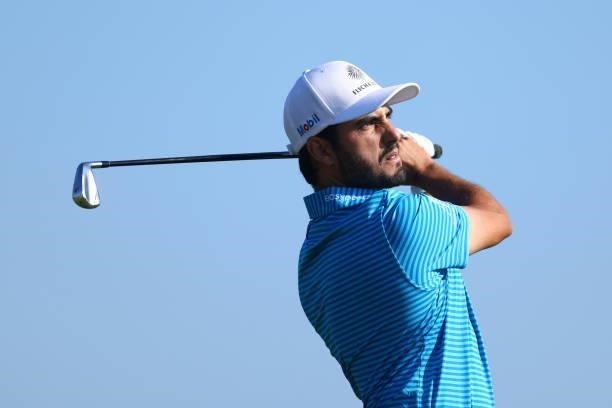Abraham Ancer of Mexico tees off on the 3rd hole during Day One of The 149th Open at Royal St George’s Golf Club on July 15, 2021 in Sandwich,...