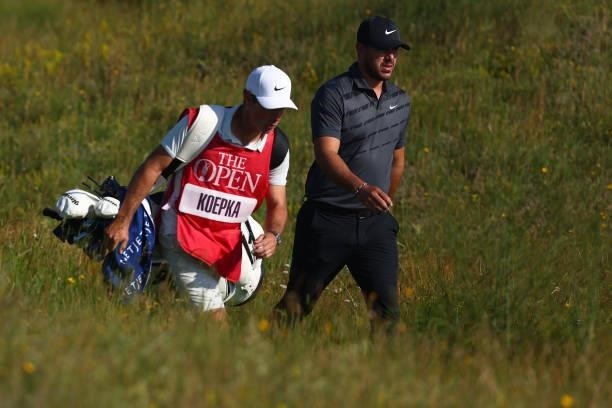 Brooks Koepka of The United States walks on the 3rd hole during Day One of The 149th Open at Royal St George’s Golf Club on July 15, 2021 in...