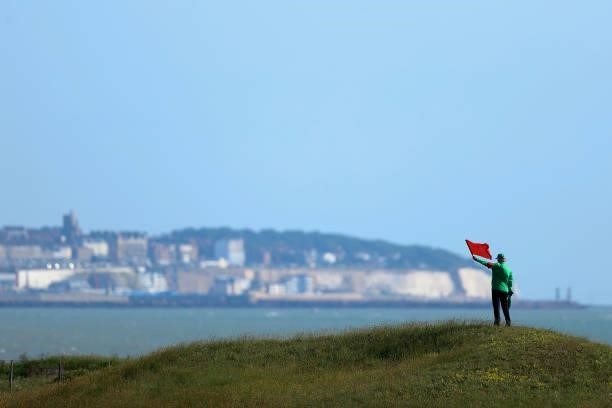 Marshal is pictured during Day One of The 149th Open at Royal St George’s Golf Club on July 15, 2021 in Sandwich, England.