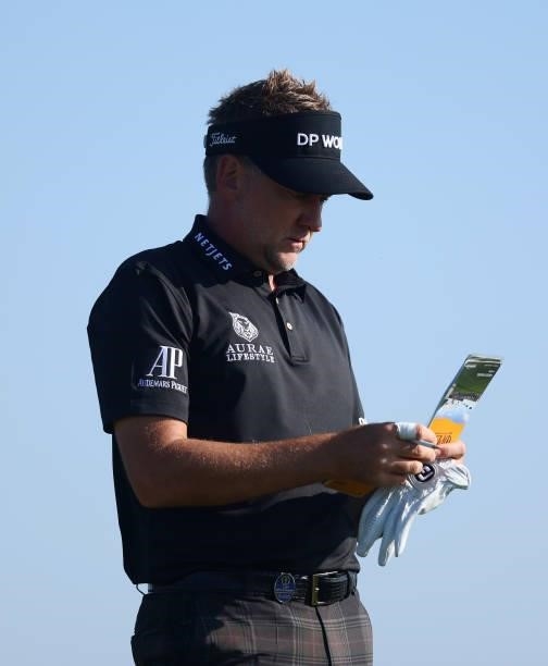 Ian Poulter of England prepares to tee off on the 3rd hole during Day One of The 149th Open at Royal St George’s Golf Club on July 15, 2021 in...