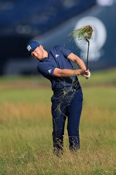 Daniel Berger of The United States plays his second shot on the 1st hole during Day One of The 149th Open at Royal St George’s Golf Club on July 15,...