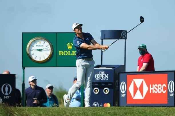 Viktor Hovland of Norway plays his shot from the seventh tee during Day One of The 149th Open at Royal St George’s Golf Club on July 15, 2021 in...