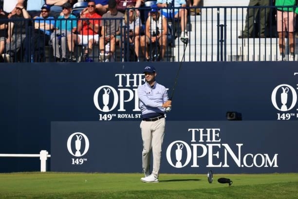 Jorge Campillo of Spain plays his shot from the first tee during Day One of The 149th Open at Royal St George’s Golf Club on July 15, 2021 in...