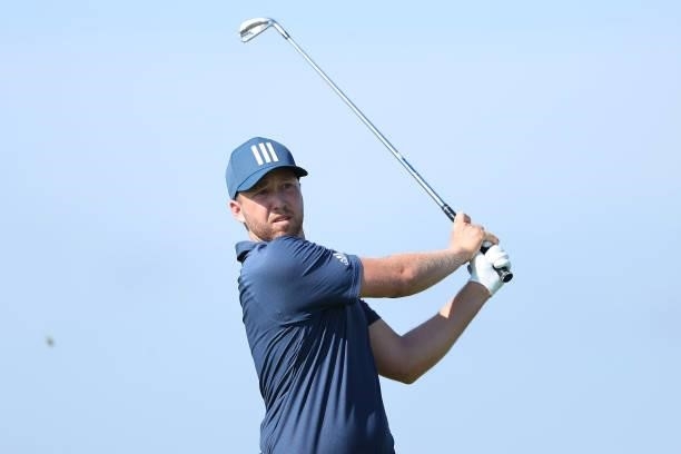 Daniel Berger of The United States tees off on the 5th hole during Day One of The 149th Open at Royal St George’s Golf Club on July 15, 2021 in...