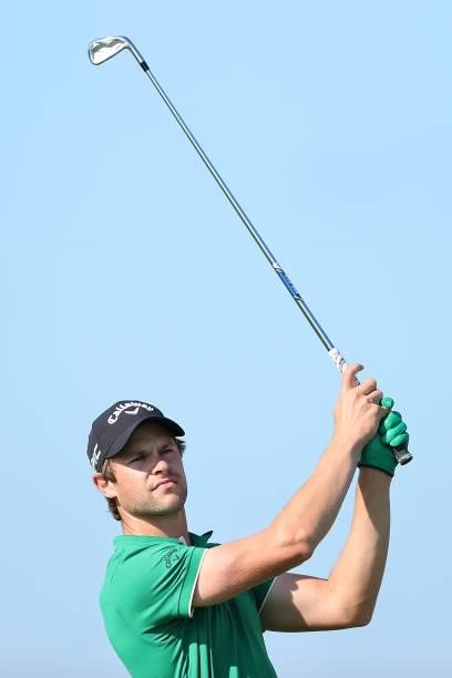 Thomas Detry of Belgium tees off on the 5th hole during Day One of The 149th Open at Royal St George’s Golf Club on July 15, 2021 in Sandwich,...
