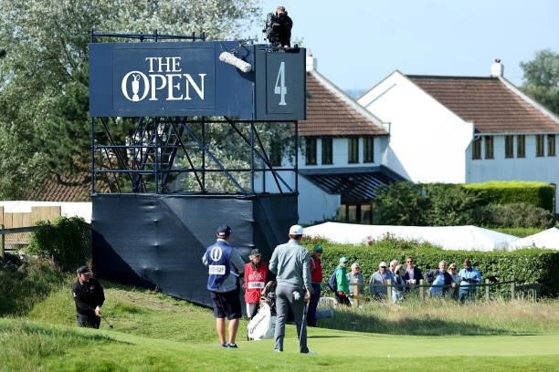 Darren Clarke of Northern Ireland chips on the 4th green during Day One of The 149th Open at Royal St George’s Golf Club on July 15, 2021 in...