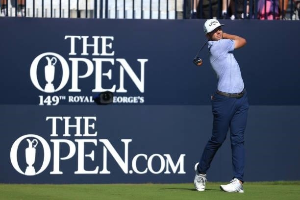 Sam Burns of The United States tees off on the 1st hole during Day One of The 149th Open at Royal St George’s Golf Club on July 15, 2021 in Sandwich,...