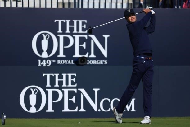 Cole Hammer of United States tees off on the 1st hole during Day One of The 149th Open at Royal St George’s Golf Club on July 15, 2021 in Sandwich,...