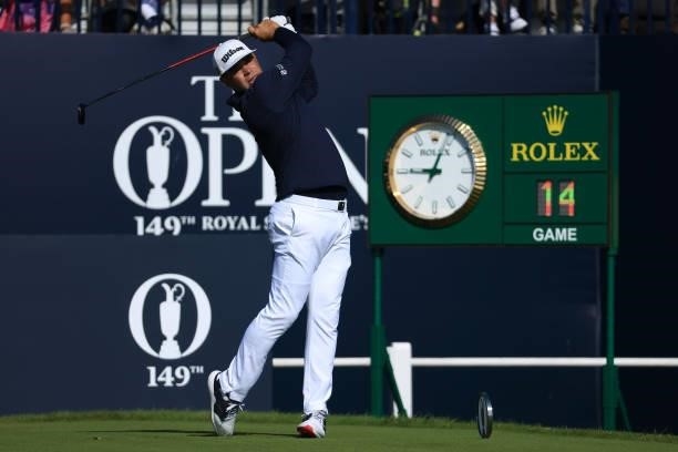 Gary Woodland of The United States tees off on the 1st hole during Day One of The 149th Open at Royal St George’s Golf Club on July 15, 2021 in...