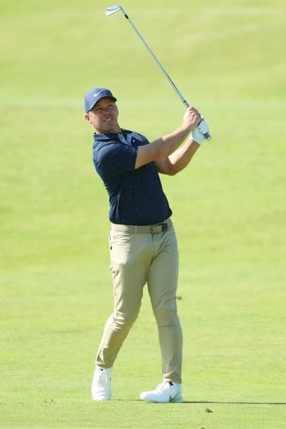 Paul Casey of England plays his third shot on the seventh hole during Day One of The 149th Open at Royal St George’s Golf Club on July 15, 2021 in...