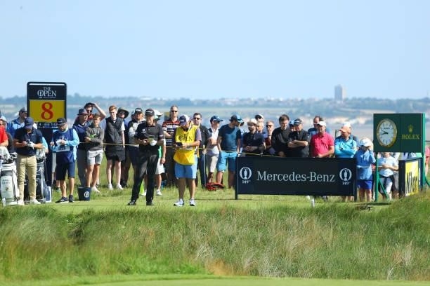 Ian Poulter of England looks on from the eighth tee during Day One of The 149th Open at Royal St George’s Golf Club on July 15, 2021 in Sandwich,...