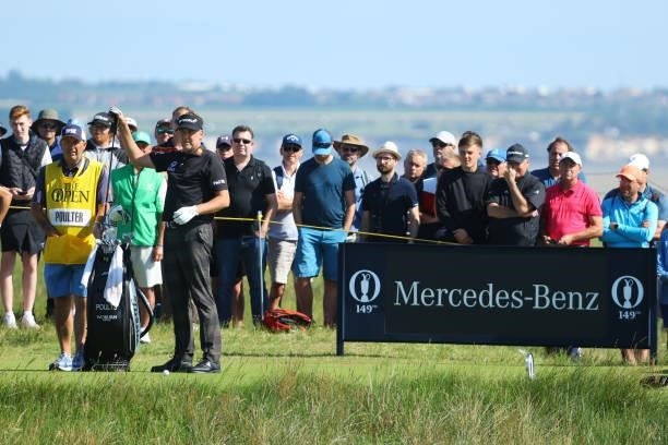 Ian Poulter of England looks on from the eighth tee during Day One of The 149th Open at Royal St George’s Golf Club on July 15, 2021 in Sandwich,...