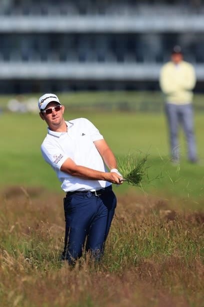 Lucas Herbert of Australia plays his third shot on the 1st hole during Day One of The 149th Open at Royal St George’s Golf Club on July 15, 2021 in...