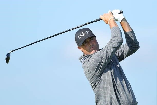 Ryan Palmer of The United States tees off on the 5th hole during Day One of The 149th Open at Royal St George’s Golf Club on July 15, 2021 in...