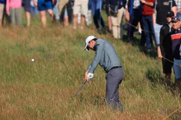 Bernd Wiesberger of Austria plays his second shot on the 1st hole during Day One of The 149th Open at Royal St George’s Golf Club on July 15, 2021 in...