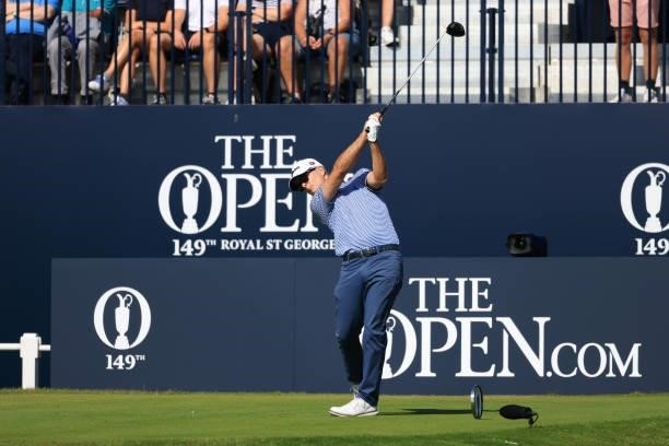 Kevin Streelman of the United States plays his shot from the first tee during Day One of The 149th Open at Royal St George’s Golf Club on July 15,...