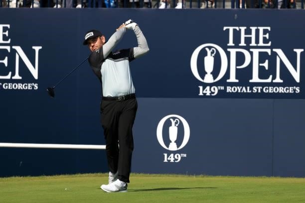 Louis Oosthuizen of South Africa plays his shot from the first tee during Day One of The 149th Open at Royal St George’s Golf Club on July 15, 2021...