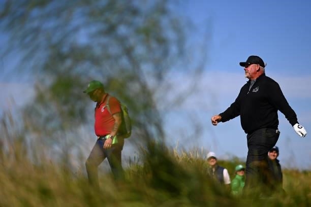 Darren Clarke of Northern Ireland walks on the 4th hole during Day One of The 149th Open at Royal St George’s Golf Club on July 15, 2021 in Sandwich,...