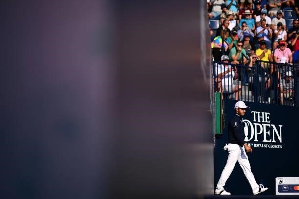 Abraham Ancer of Mexico walks to the 1st tee during Day One of The 149th Open at Royal St George’s Golf Club on July 15, 2021 in Sandwich, England.