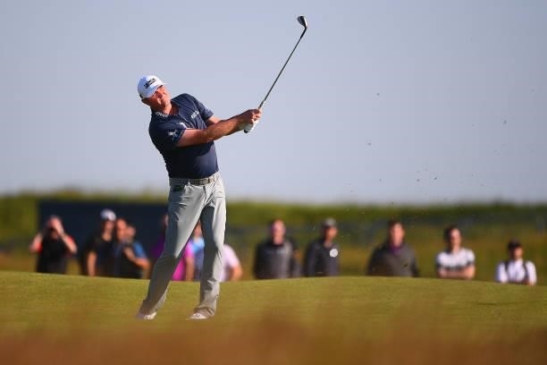 Jason Kokrak of The United States plays his second shot on the 1st hole during Day One of The 149th Open at Royal St George’s Golf Club on July 15,...