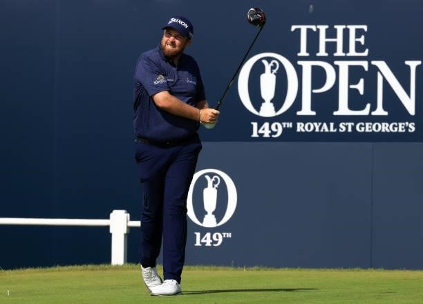 Shane Lowry of Ireland plays his shot from the first tee during Day One of The 149th Open at Royal St George’s Golf Club on July 15, 2021 in...